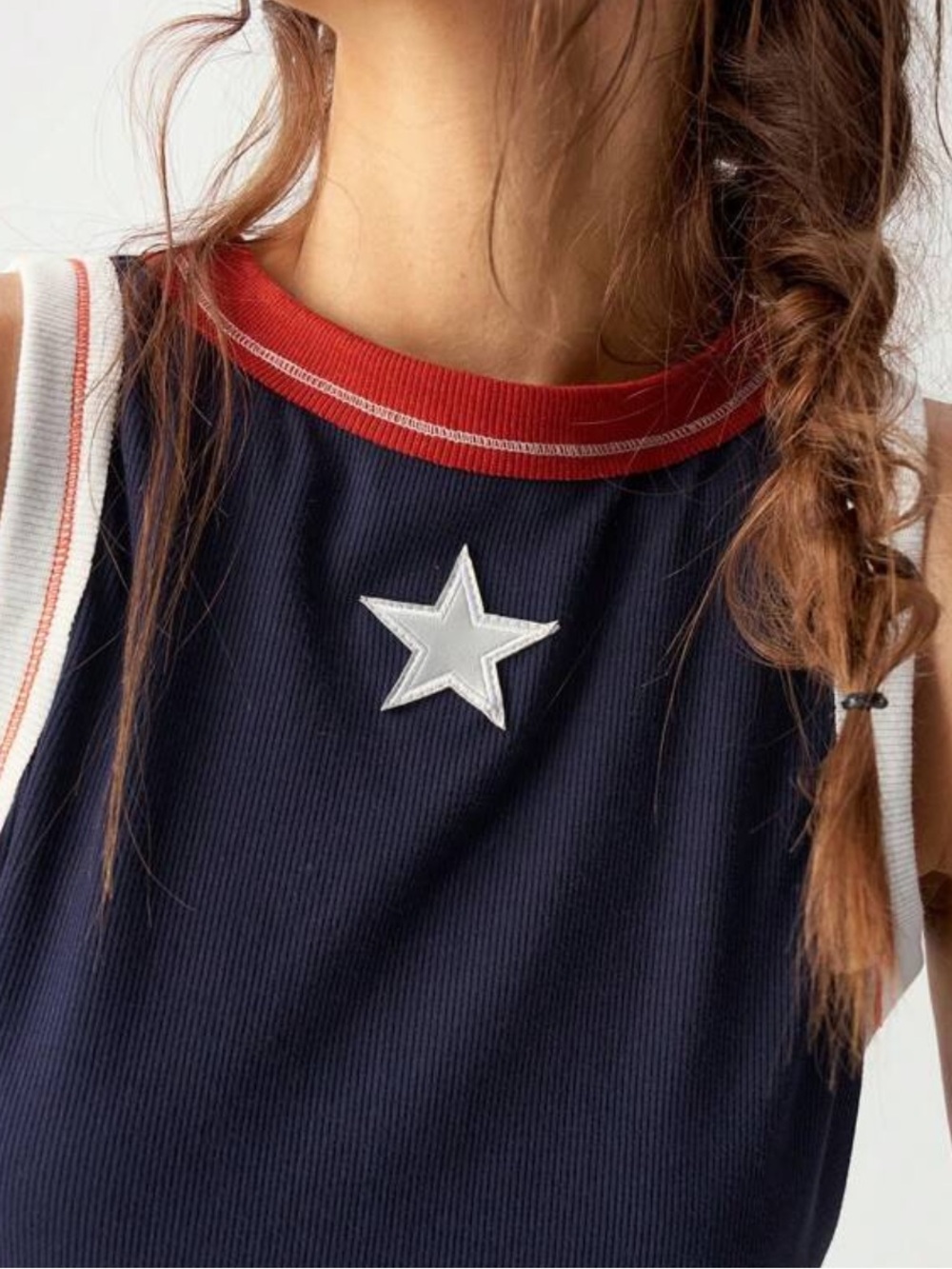 Navy Star Burnt Orange Trim Ribbed Tank